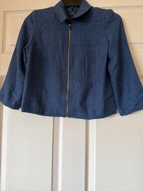 New York Clothing Company Womens Petite Blue Jacket With Front Zip Closure